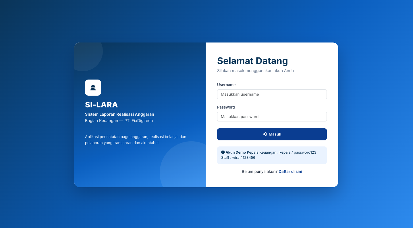 SI-LARA "Sistem Informasi Laporan Realisasi Anggaran Berbasis Web & PWA"